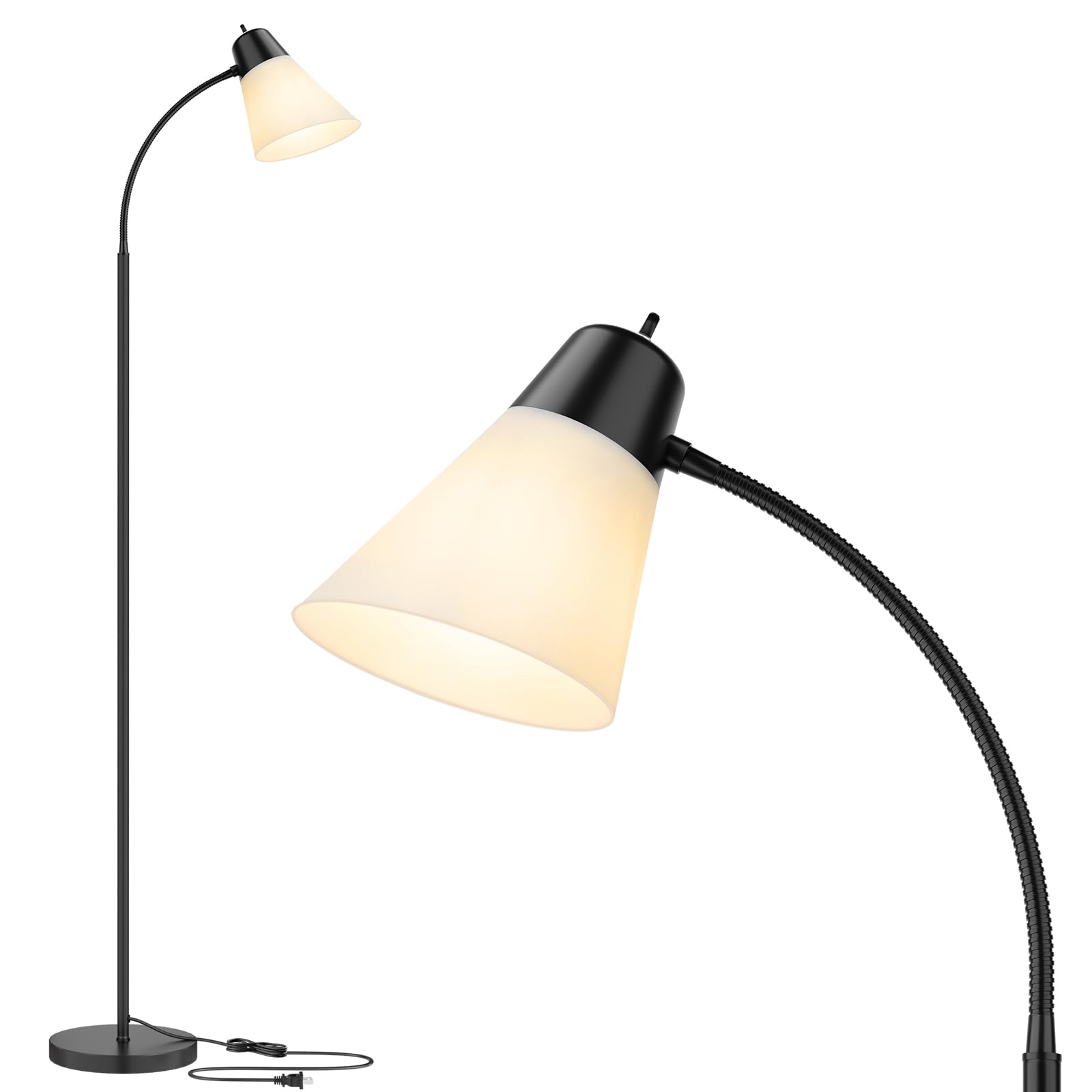 Adjustable Gooseneck Floor Lamp with White Shade Flexible Reading Light for Living Room Bedroom Office