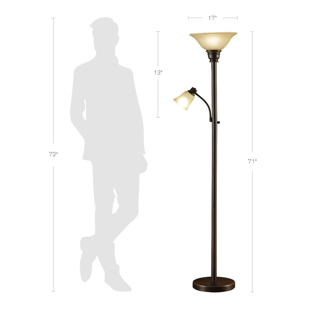 Torchiere Floor Lamp with Adjustable Reading Light Dark Bronze Standing Lamp for Living Room Bedroom