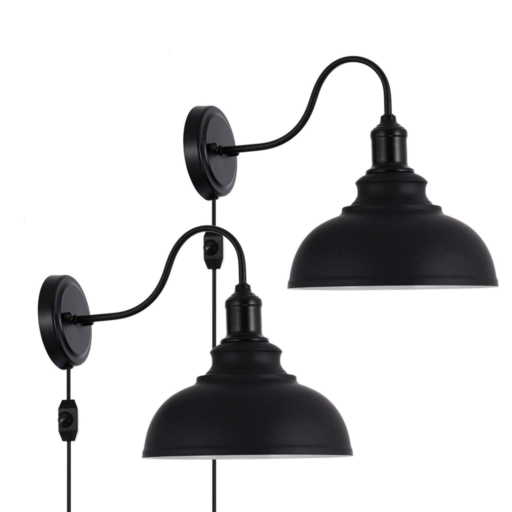 Vintage Gooseneck Wall Sconce Light with Plug In Cord Black Industrial Wall Lamp for Bedroom Kitchen