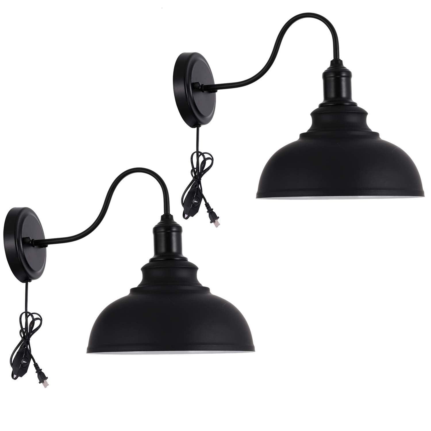 Vintage Gooseneck Wall Sconce Light with Plug In Cord Black Industrial Wall Lamp for Bedroom Kitchen