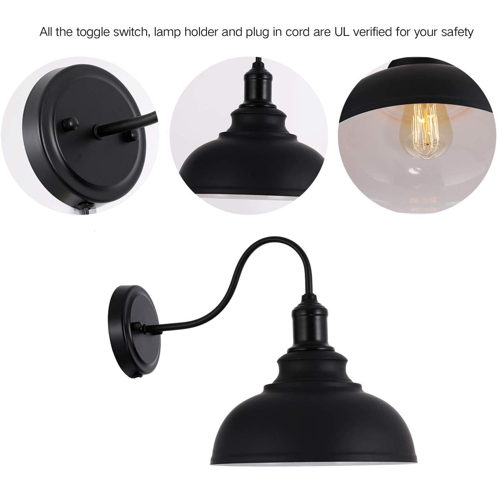 Vintage Gooseneck Wall Sconce Light with Plug In Cord Black Industrial Wall Lamp for Bedroom Kitchen