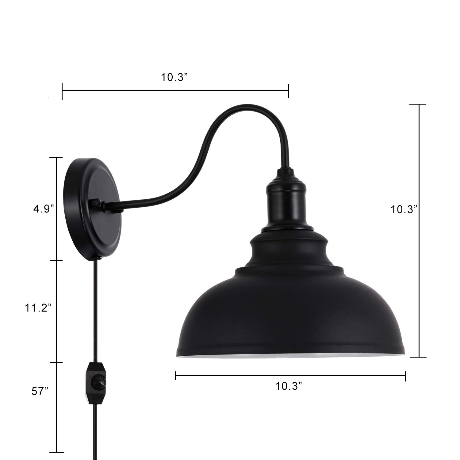 Vintage Gooseneck Wall Sconce Light with Plug In Cord Black Industrial Wall Lamp for Bedroom Kitchen