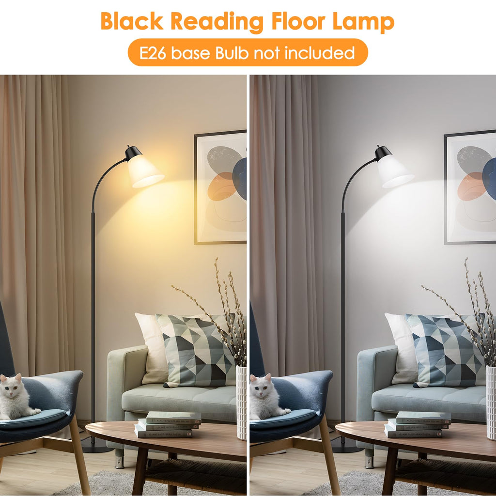 Adjustable Gooseneck Floor Lamp with White Shade Flexible Reading Light for Living Room Bedroom Office