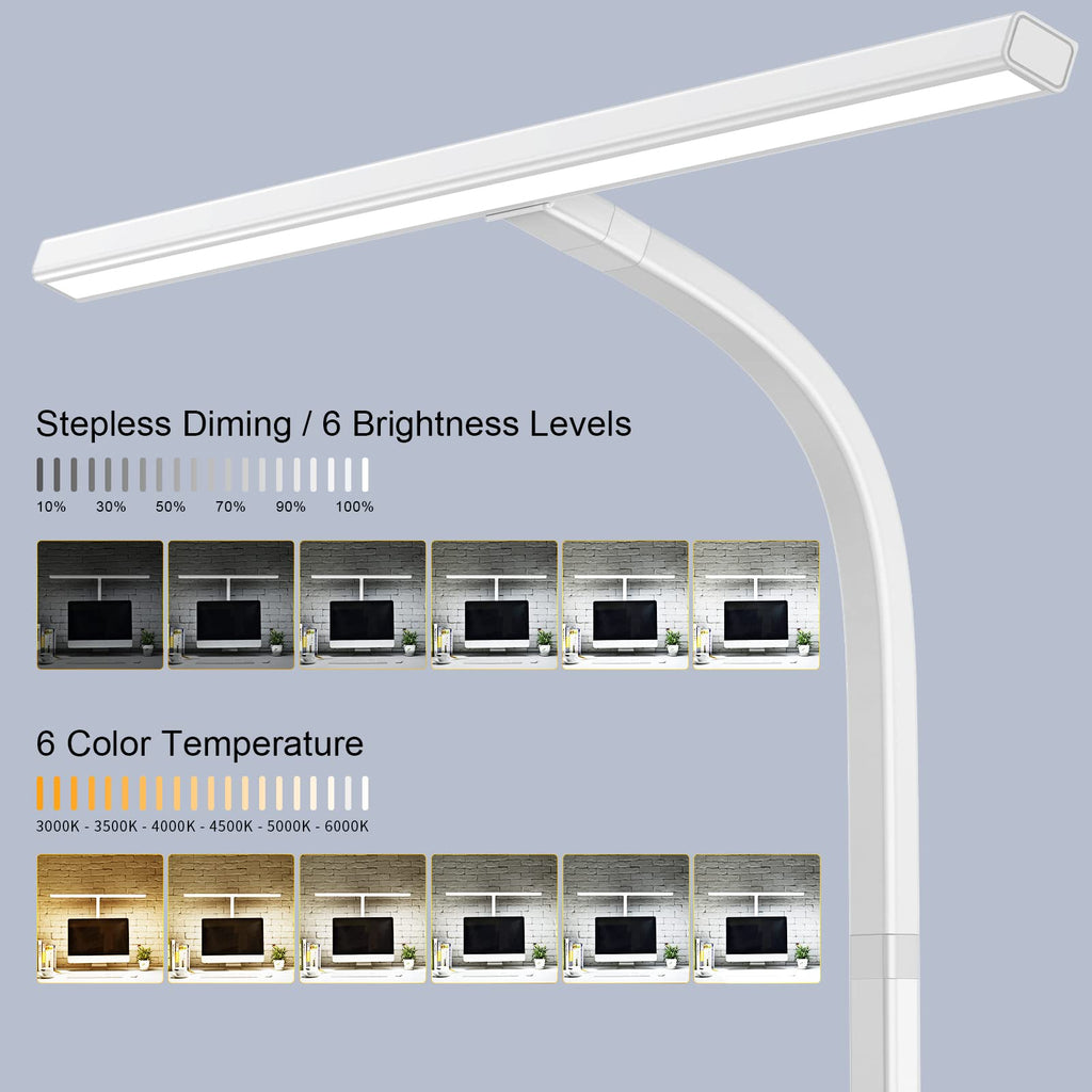 24W LED Clamp Desk Lamp with Adjustable Arm 6 Color Modes and Dimming for Home Office Study