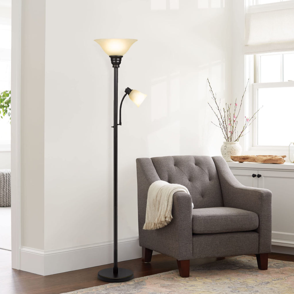 Torchiere Floor Lamp with Adjustable Reading Light Dark Bronze Standing Lamp for Living Room Bedroom