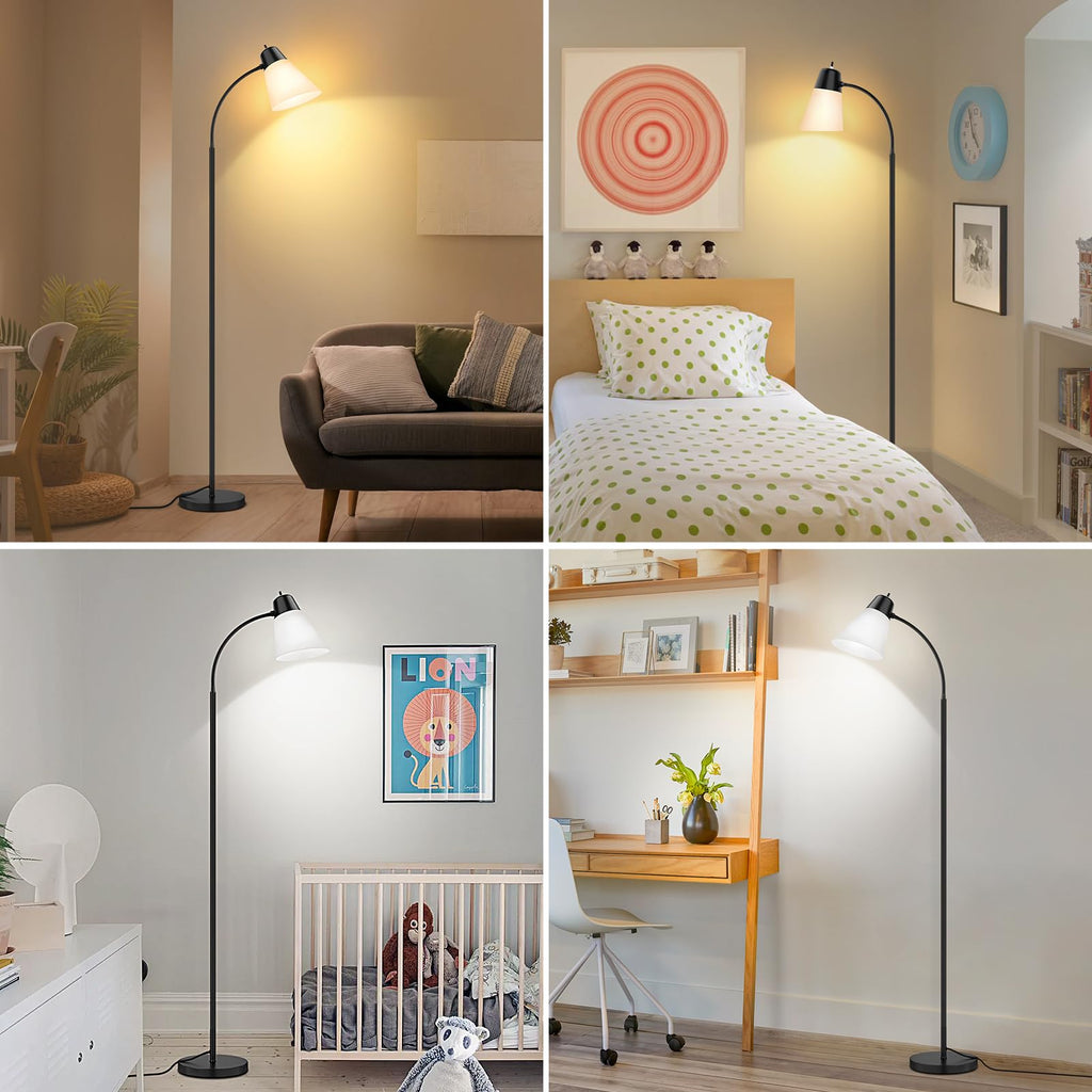Adjustable Gooseneck Floor Lamp with White Shade Flexible Reading Light for Living Room Bedroom Office
