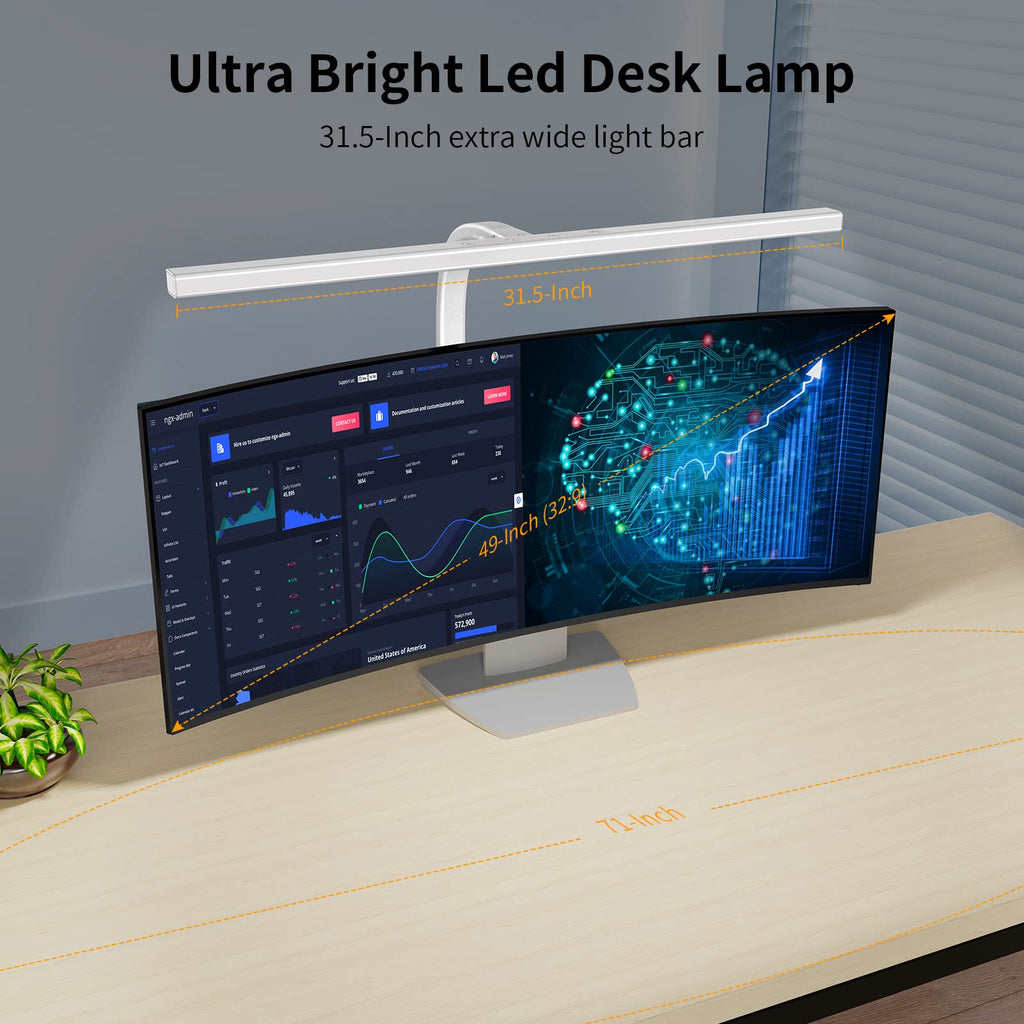 24W LED Clamp Desk Lamp with Adjustable Arm 6 Color Modes and Dimming for Home Office Study